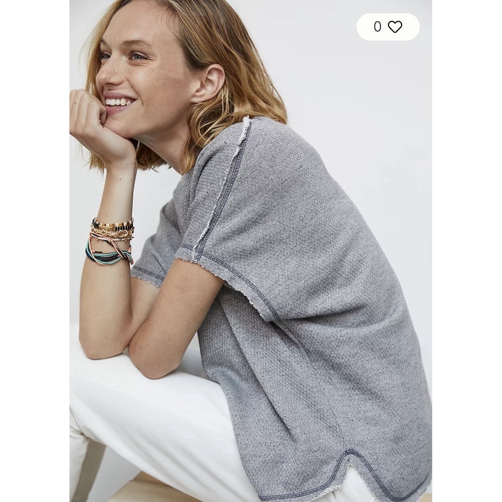 Pilcro Funnel Neck Gray Pullover Top Sweater Women's Medium Raw Hem Casual Boho - Picture 2 of 14